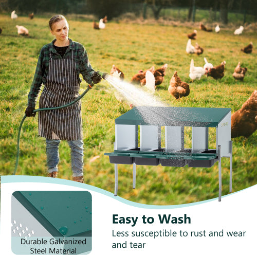 Green Chicken Nest with Legs and Cover, Egg Collection System, Durable Metal