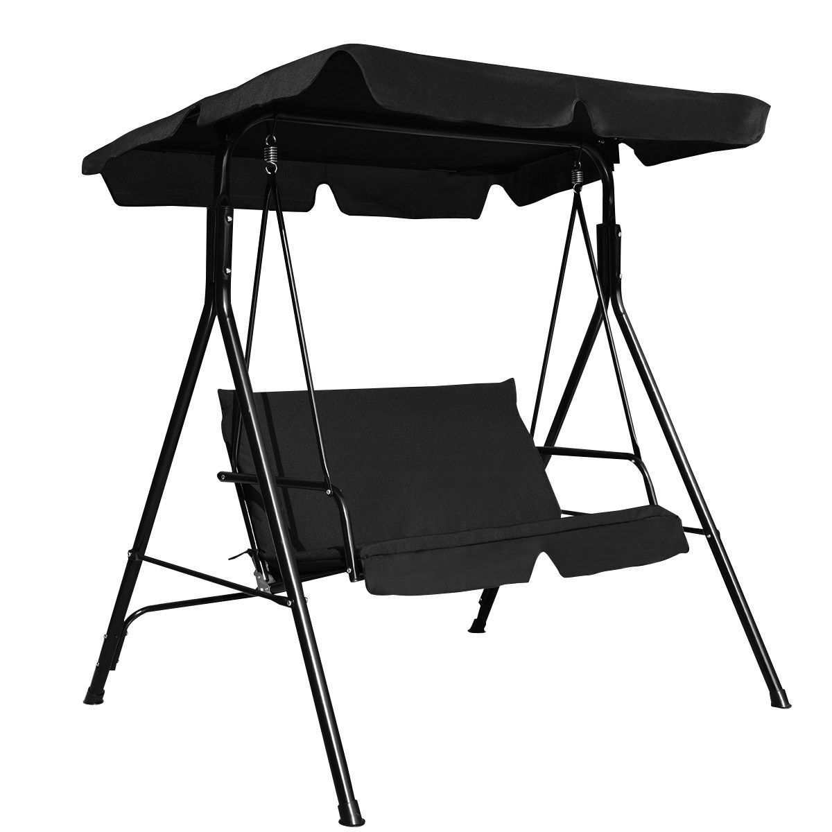 Outdoor Loveseat Swing Glider with Cushions - Black Steel Frame
