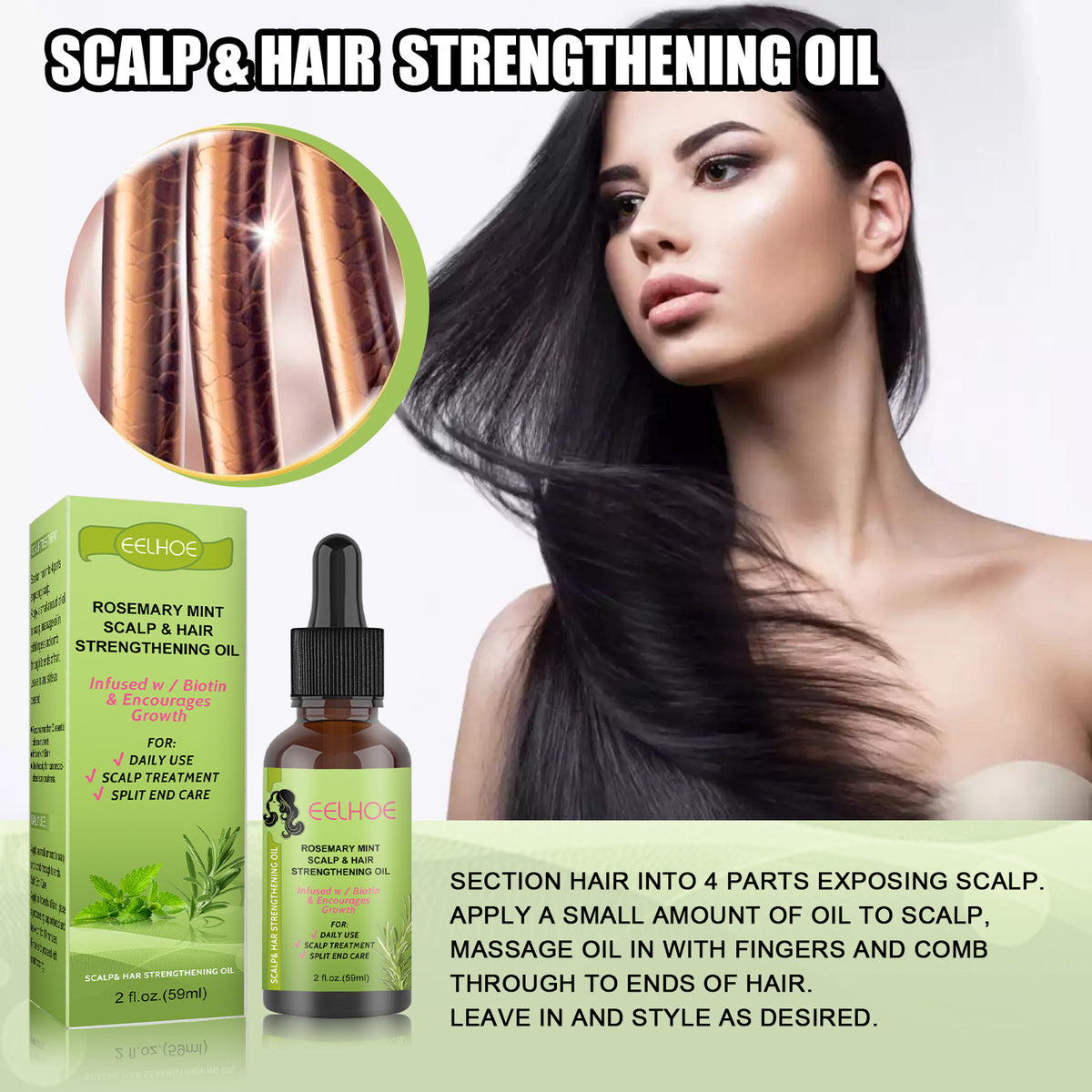 Rosemary Mint Hair Growth Oil for Scalp Massage and Nourishment - 59ml