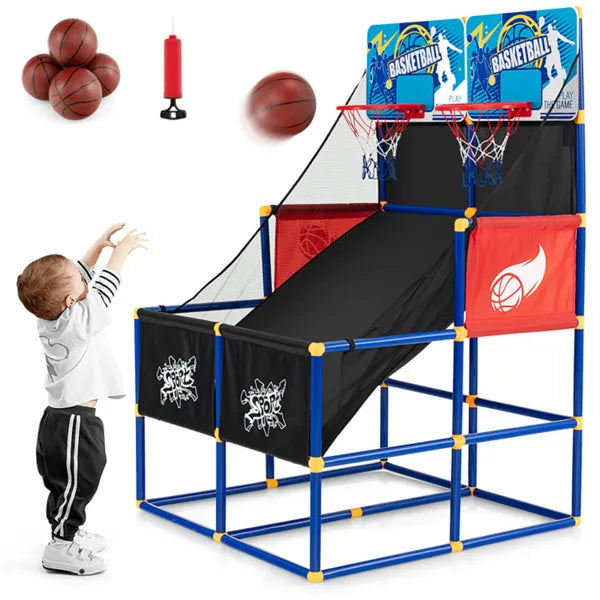 Kids Basketball Arcade Game - Dual Shot with 4 Balls & Pump