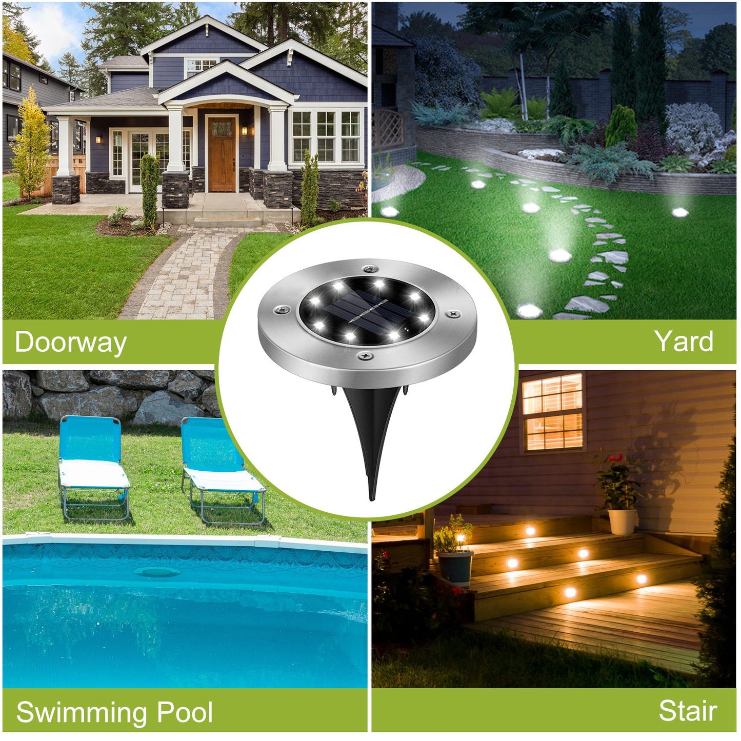 4-Pack Solar Ground Path Lights Waterproof Outdoor Lawn Driveway Lighting