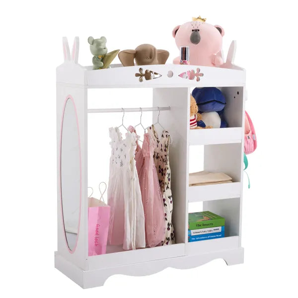White MDF + Particleboard Children's Wardrobe With 1 Mirror, 3