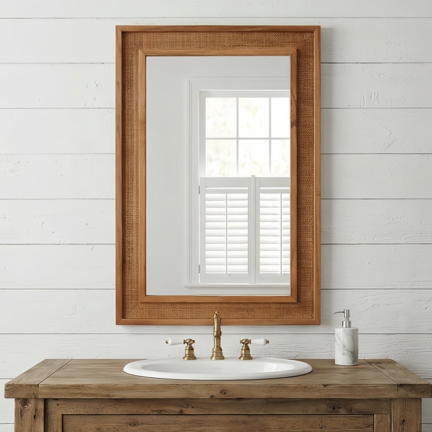 Rattan Rectangle Decorative Mirror - Yellowish Brown 24"x36"