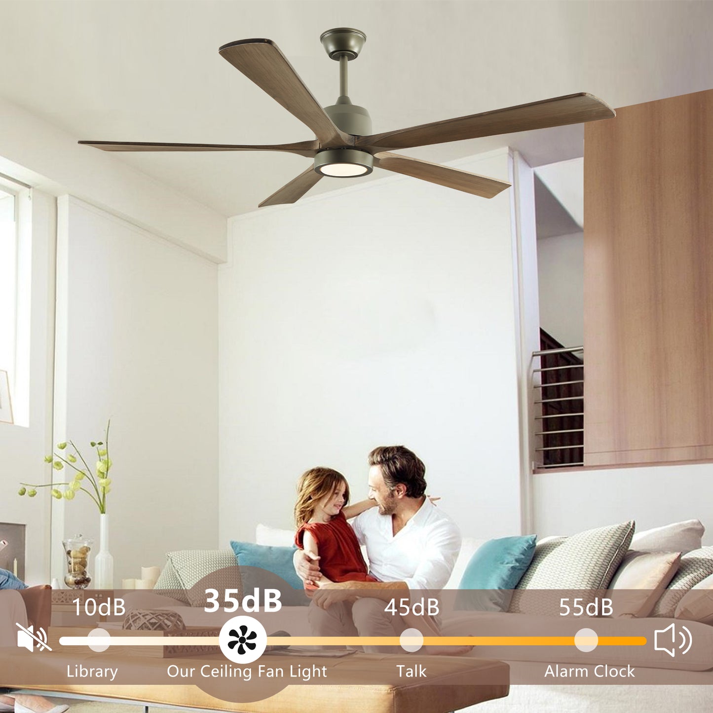 60-Inch Modern Wood Ceiling Fan with Light & Remote Control