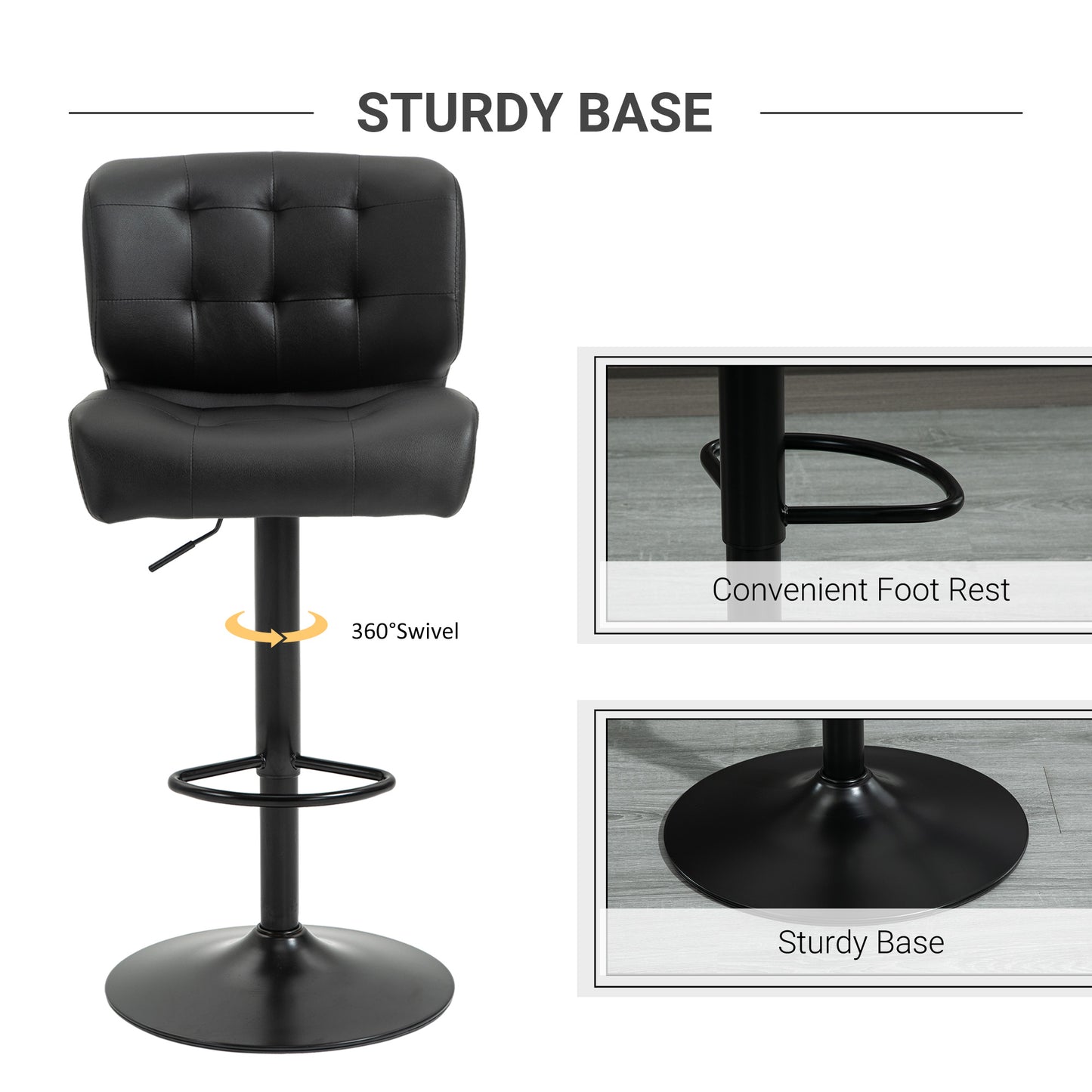 Adjustable Bar Height Stools Set of 2 with Padded Cushion - Black