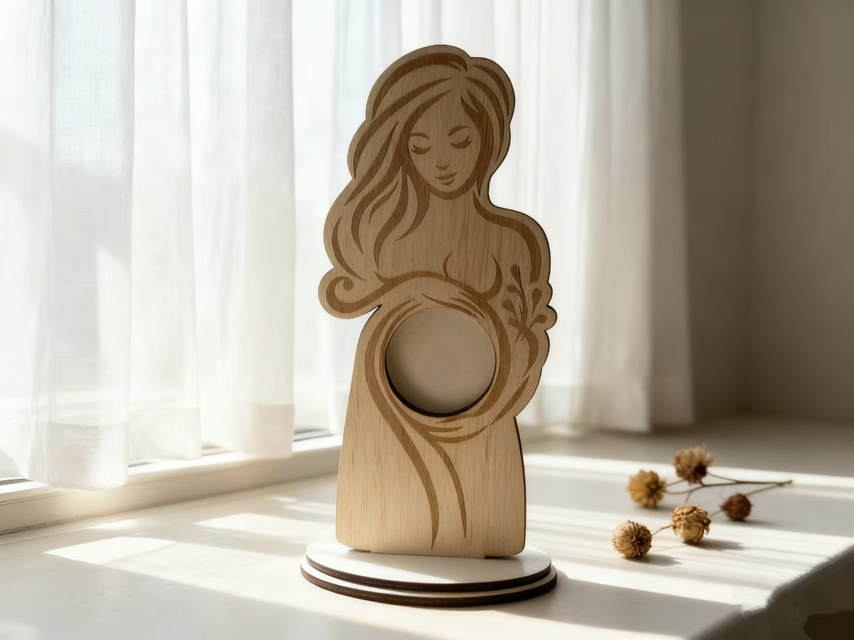 Wooden Pregnant Woman Photo Frame Stand - Maternity Keepsake Decor