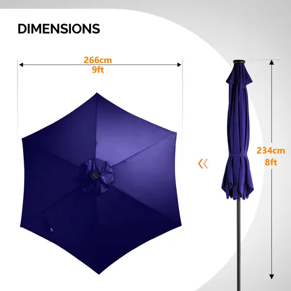 9ft Solar LED Patio Umbrella with Crank & Tilt - Navy Blue
