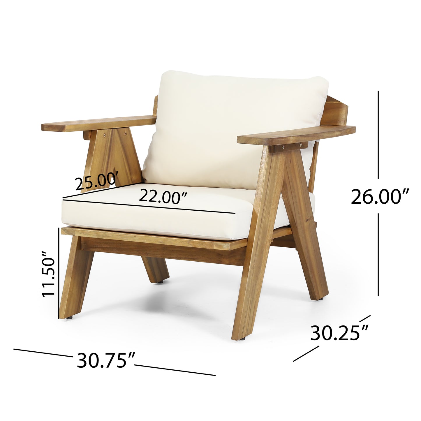 Outdoor Acacia Wood Club Chairs With Cushions Set Of 2 , Teak Finish