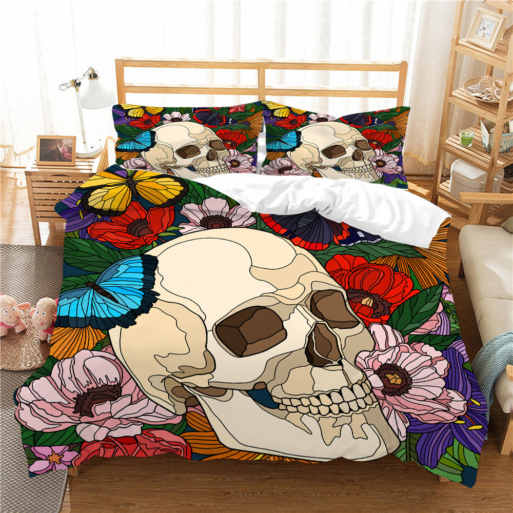 3D Printed Skull Bedding Set - Three-Piece Home Textile Decor, US Full 200x230cm