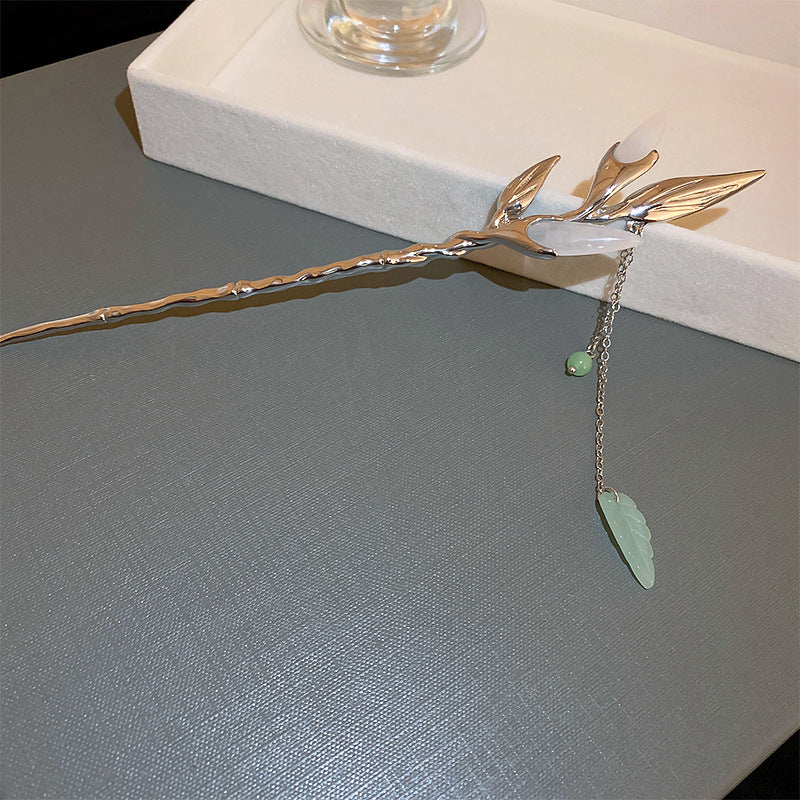 Alloy Leaf Hairpin with Tassel - Gold