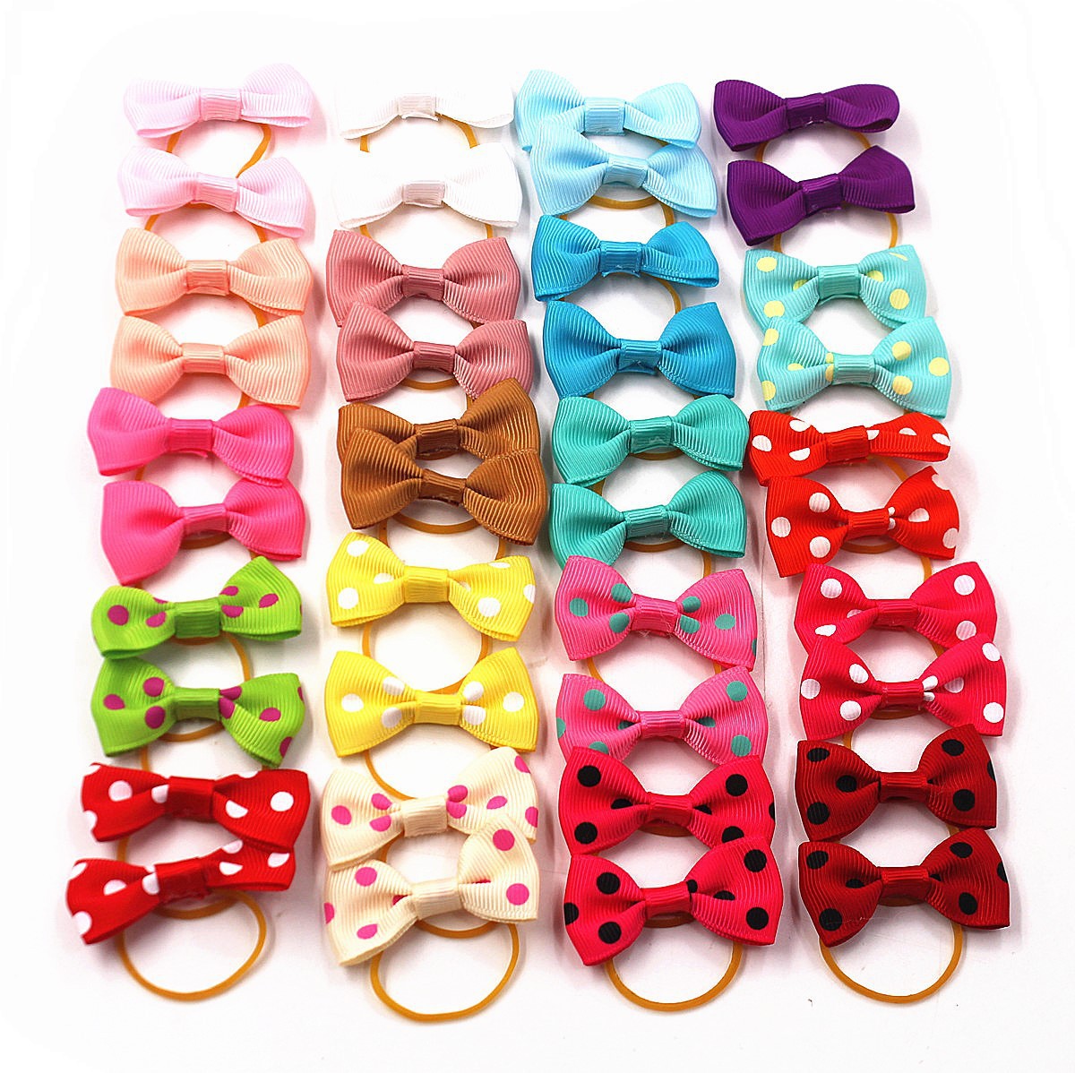 Dog Hair Bows with Rubber Bands - 20 Colors