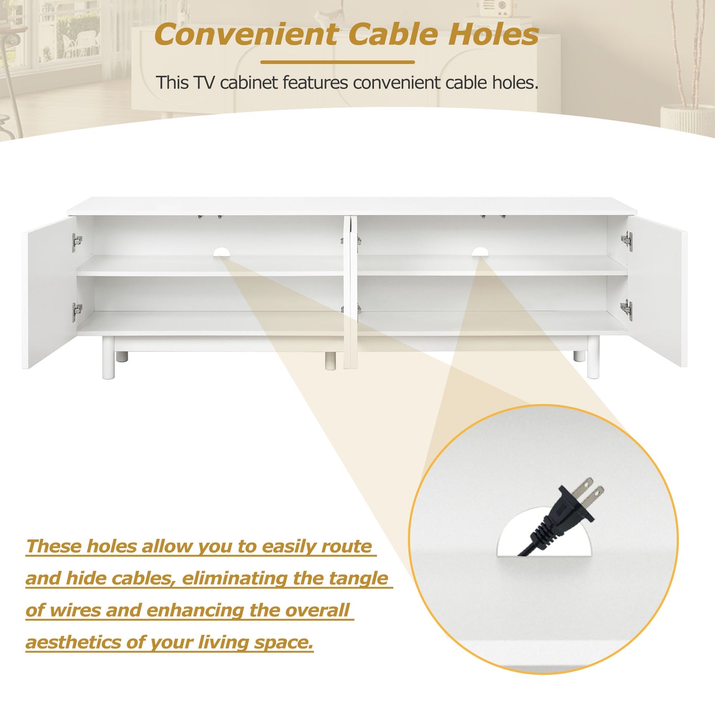 Minimalist TV Stand with Arch Cabinets for TVs Up to 78" - White