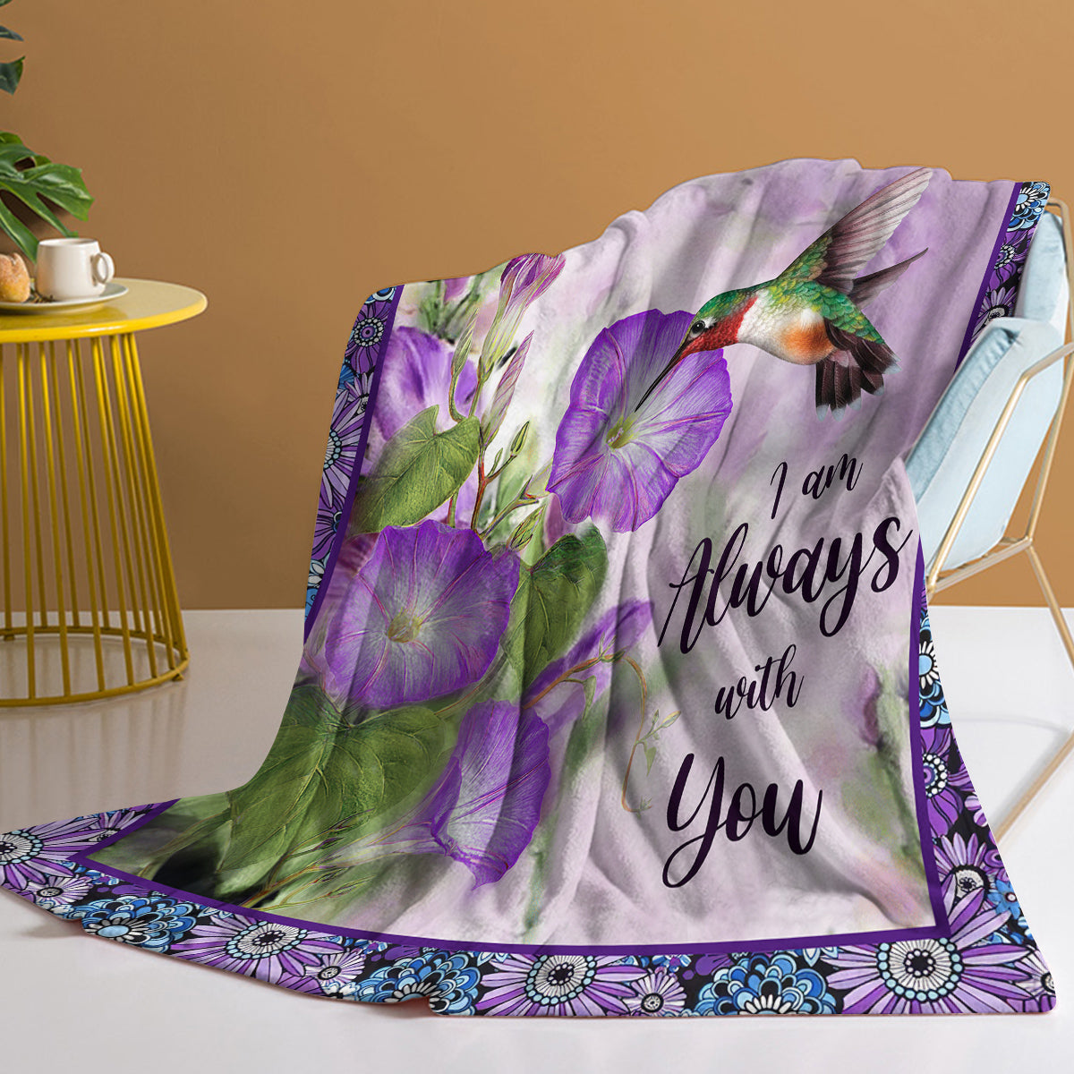 Purple Hummingbird Print Flannel Throw Blanket - Multiple Sizes