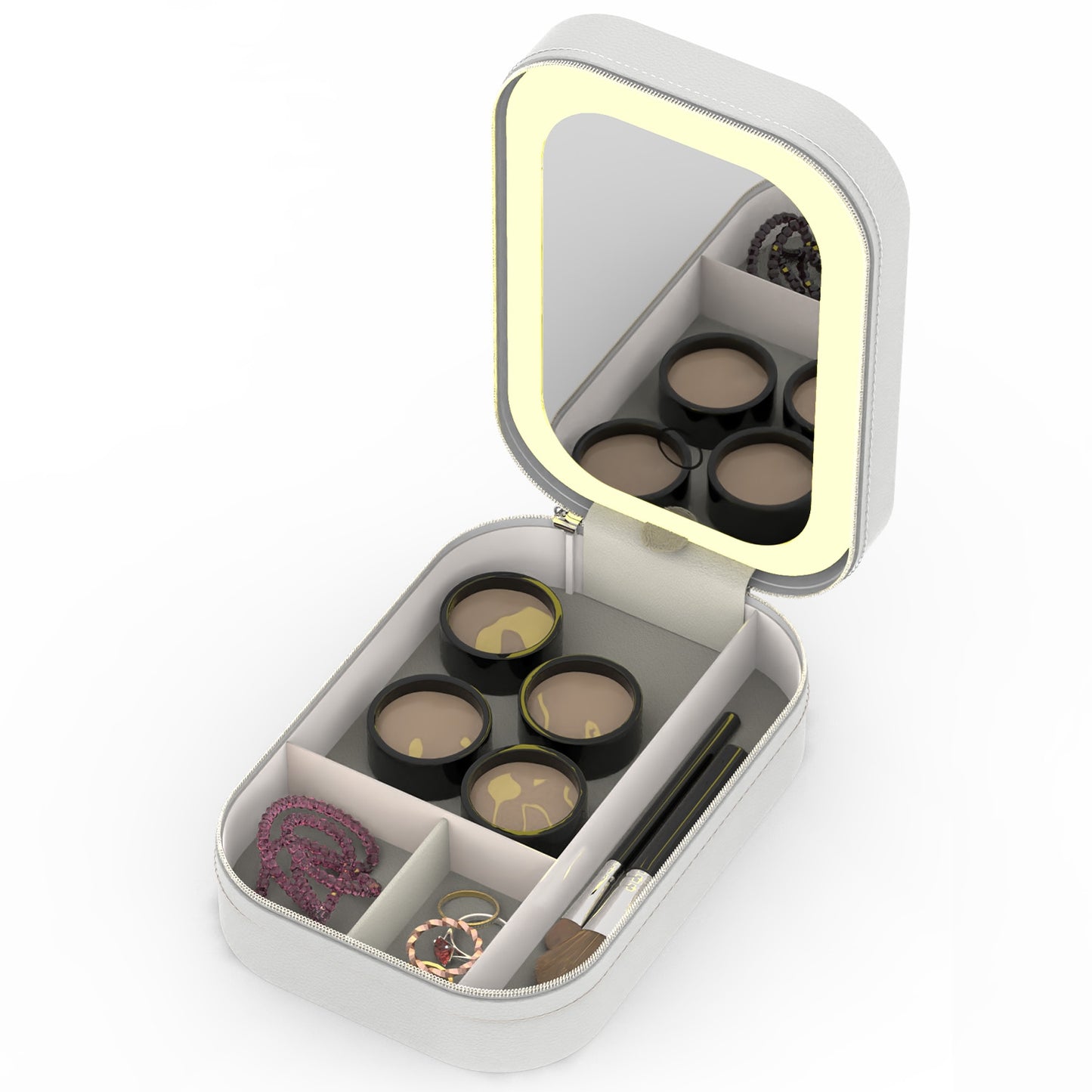 Portable Travel Makeup Bag with Rechargeable LED Mirror and 4 Compartments