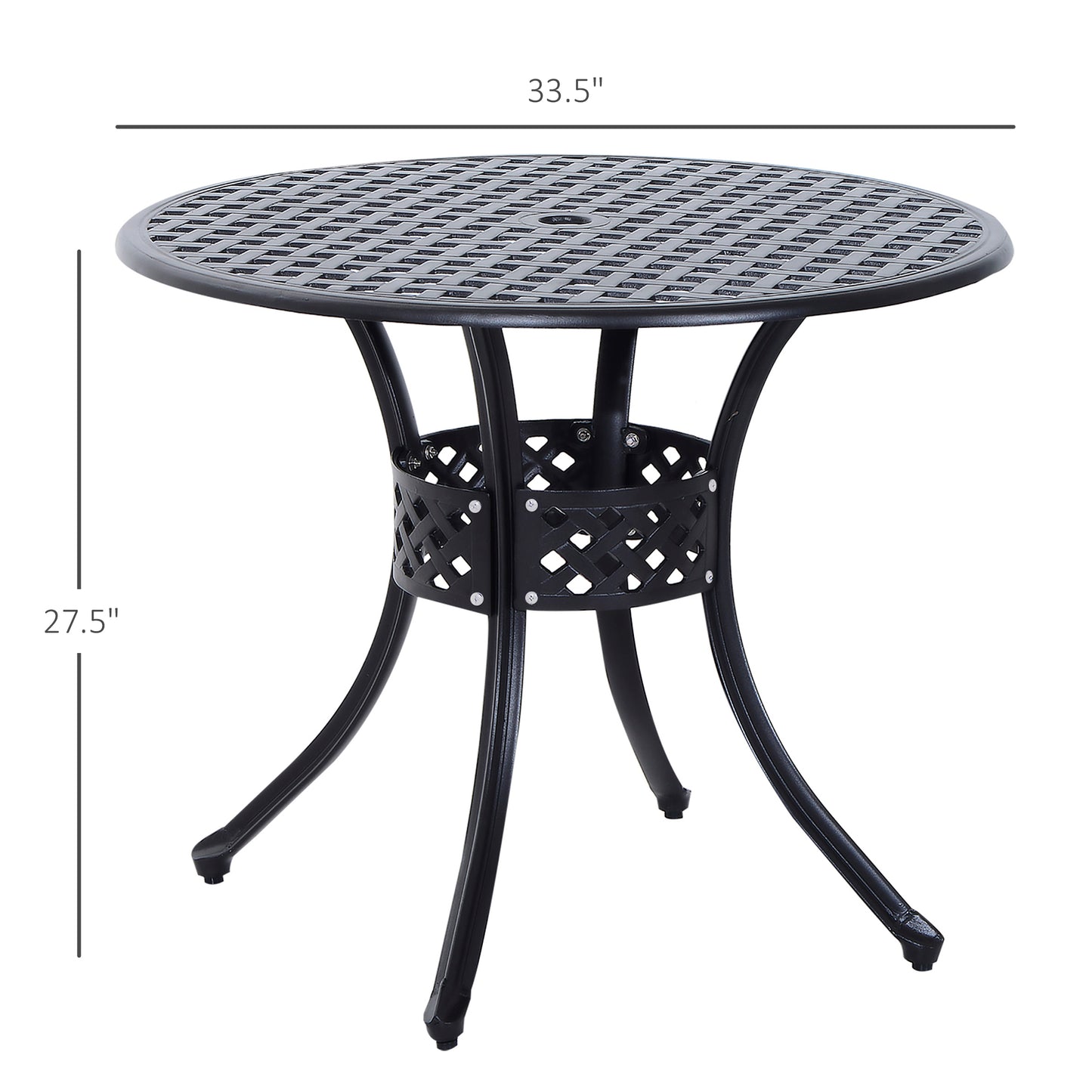 33" Round Cast Aluminum Patio Dining Table with Umbrella Hole - Black
