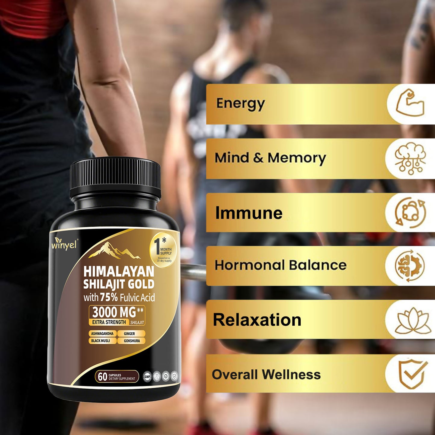 Himalayan Shilajit Capsules with Ashwagandha & Gokshura - 60 Capsules