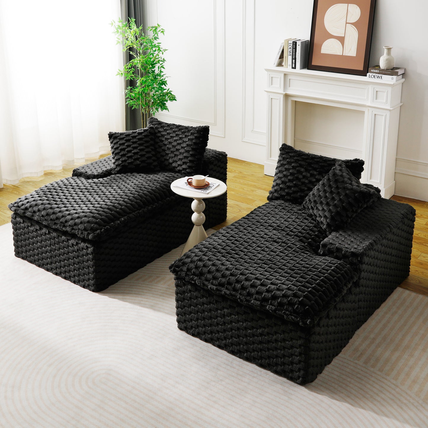 Black Velvet Double Chaise Lounge Sofa - Multifunctional Design