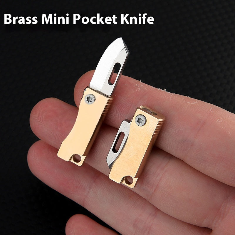 Mini Folding Knife with Brass Handle - Portable Keychain Knife