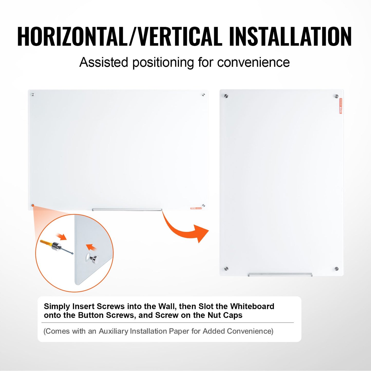 Magnetic Glass Whiteboard 48'x32' - Frameless Dry Erase Board
