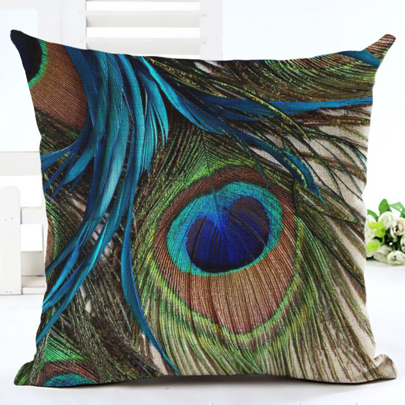 Peacock Printed Linen Cotton Pillowcase 45x45cm Home Decor