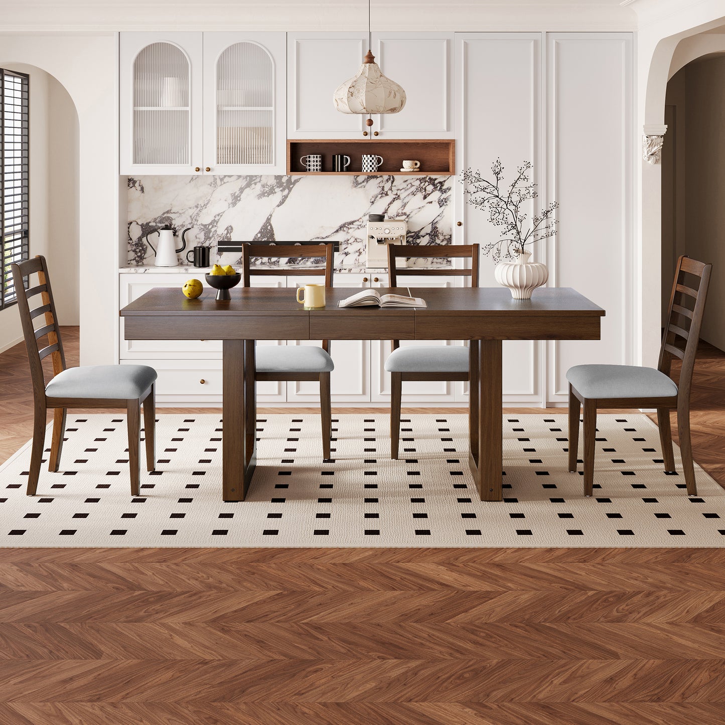 5-Piece Extendable Dining Table Set, Farmhouse With 18 Move Leaf, 78