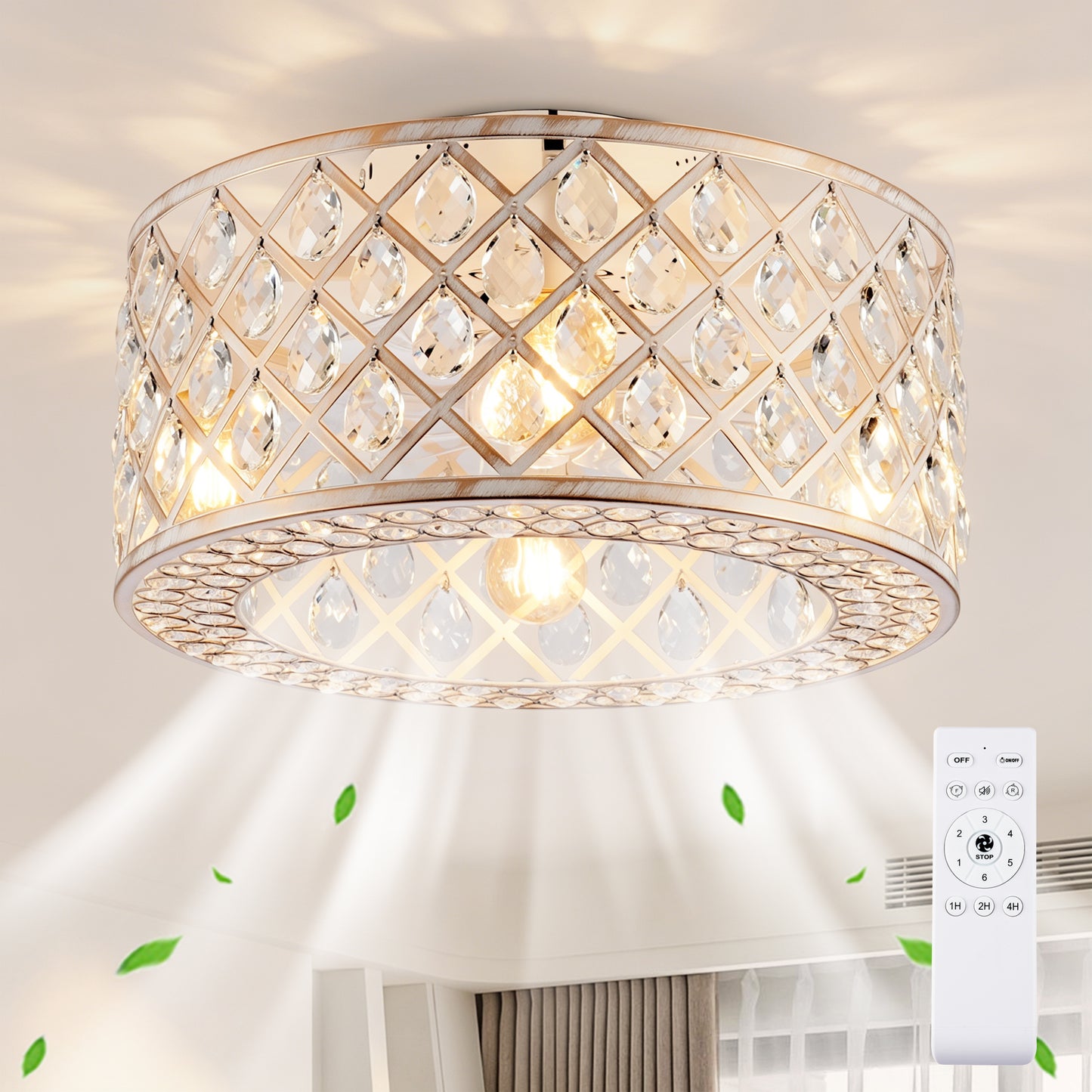 19.6'' Flush Mount Ceiling Fan with Light Kit - Gold & White