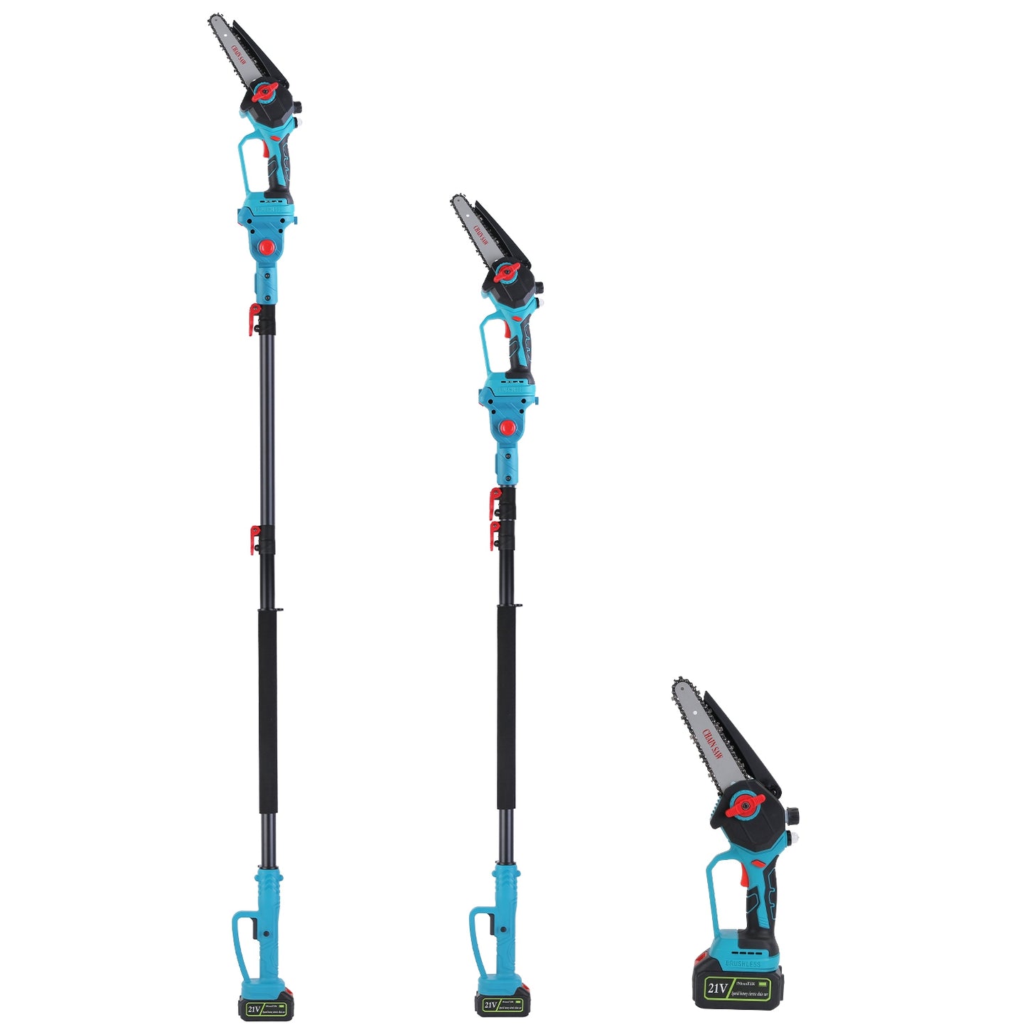 Cordless 21V Electric Pole Chainsaw & Mini Chainsaw with Extension & Digital Display