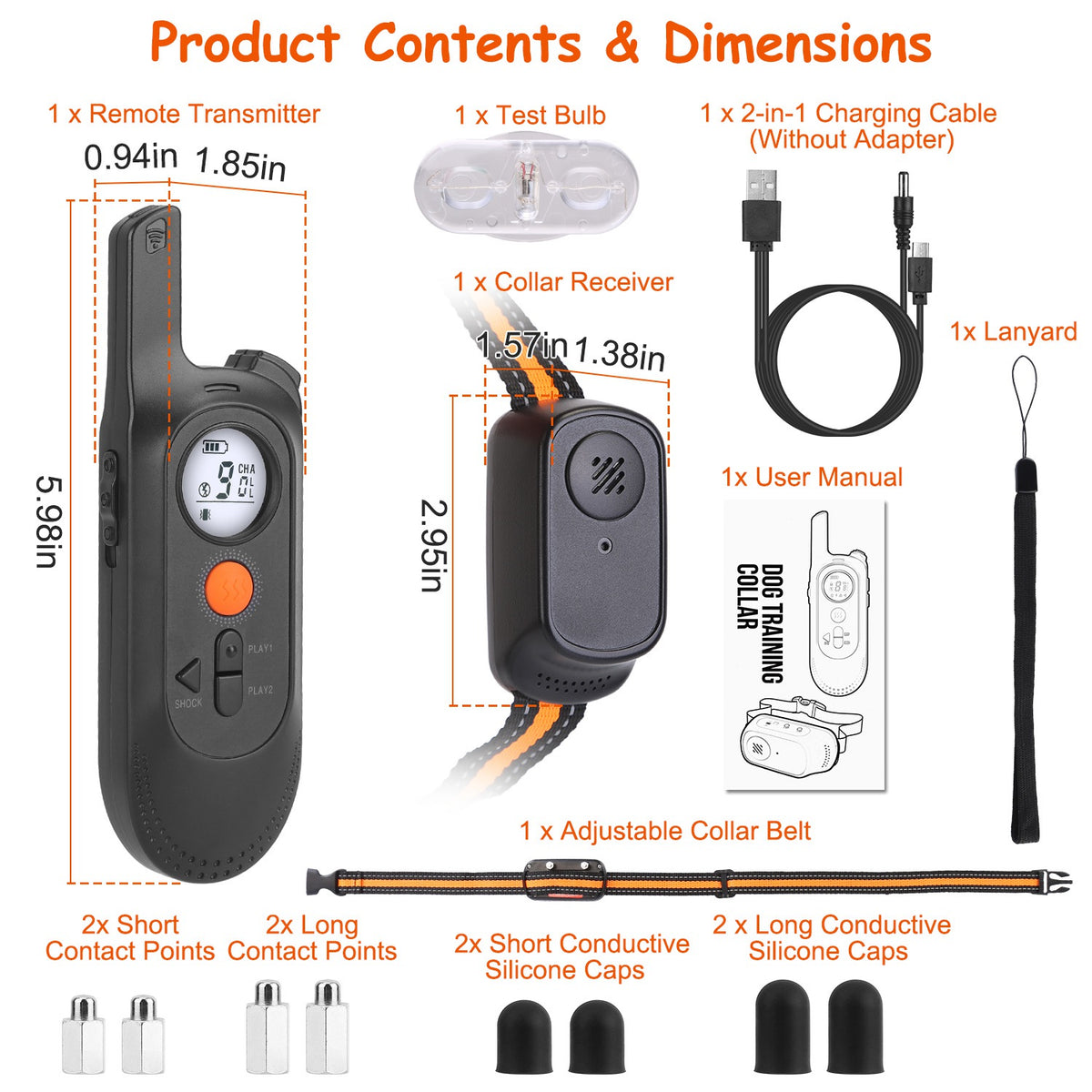 Dog Training Collar Waterproof Shock Vibration Beep Remote 984FT Range