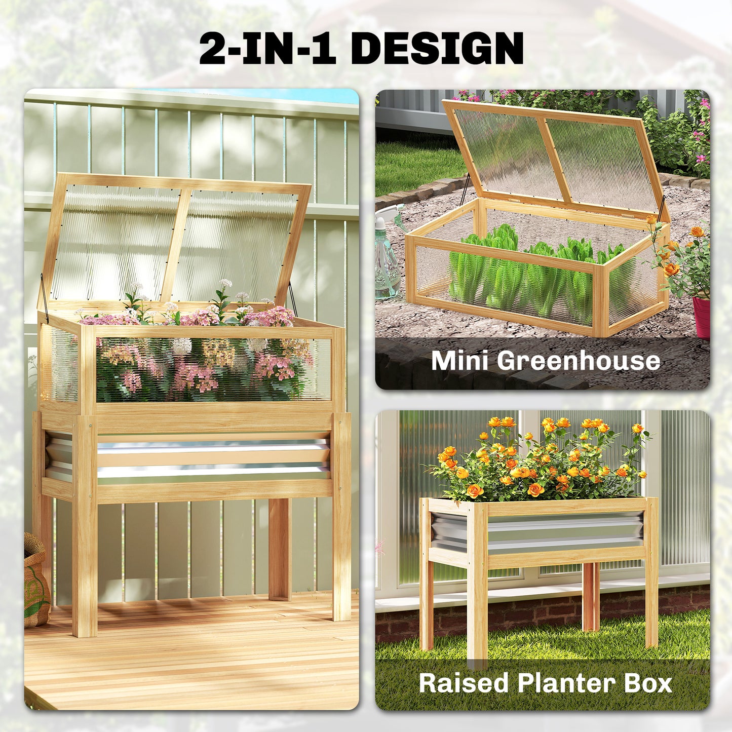 Raised Garden Bed with Mini Greenhouse - Elevated Planter Box for Flowers and Vegetables