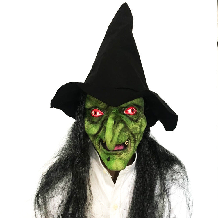 Halloween Witch Long Hair Mask - Latex Party Costume Accessory