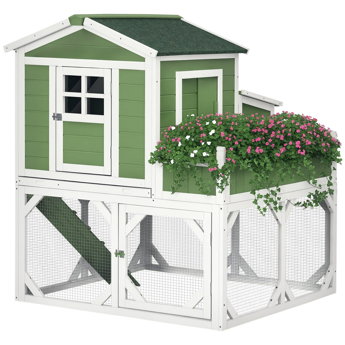 49-Inch Small Chicken Coop with Garden Space, Weatherproof Outdoor Hen House - Green