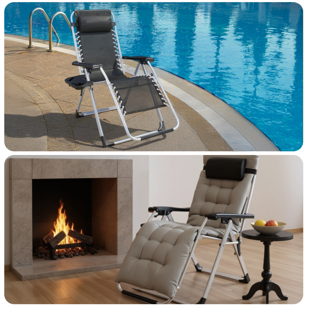Zero Gravity Reclining Camping Chair with Cup Holder & Cushion