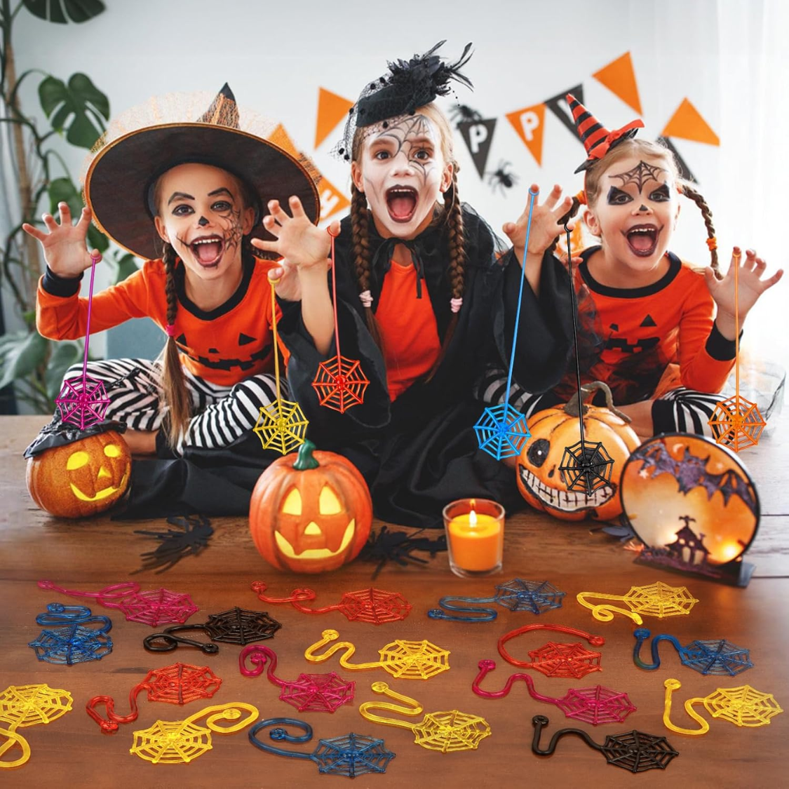30 Pcs Colorful Sticky Spider Web Hands - Halloween Party Favors