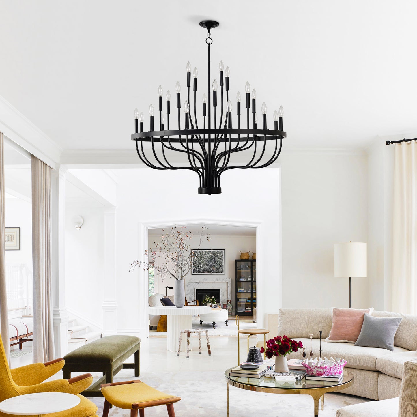 24-Light Black Industrial Chandelier - Modern Farmhouse Pendant Light for Dining & Living Rooms