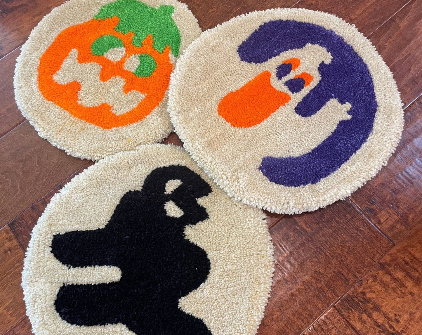 Halloween Door Mat - Pumpkin, Black Cat, Ghost Round Welcome Rug 60x60cm