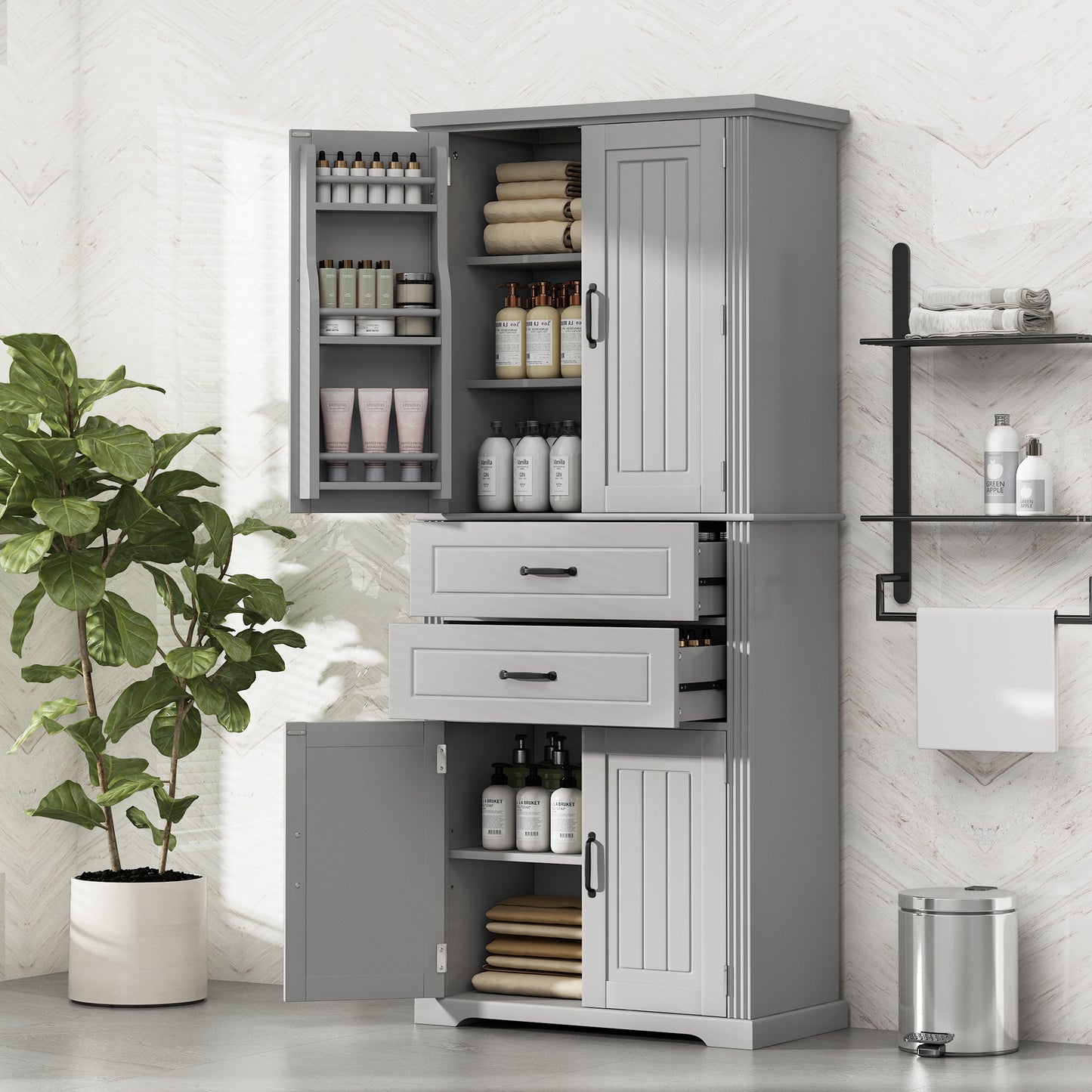 Multi-Functional Storage Cabinet with Adjustable Shelves - Gray