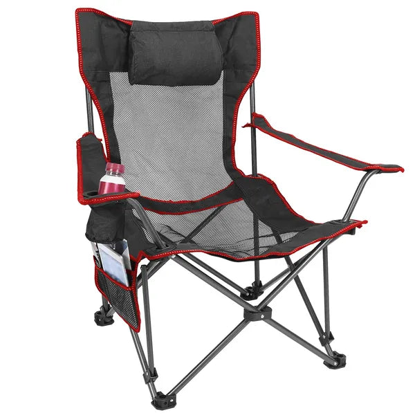 Heavy Duty Foldable Camping Chair with Reclining Backrest & Cup Holder