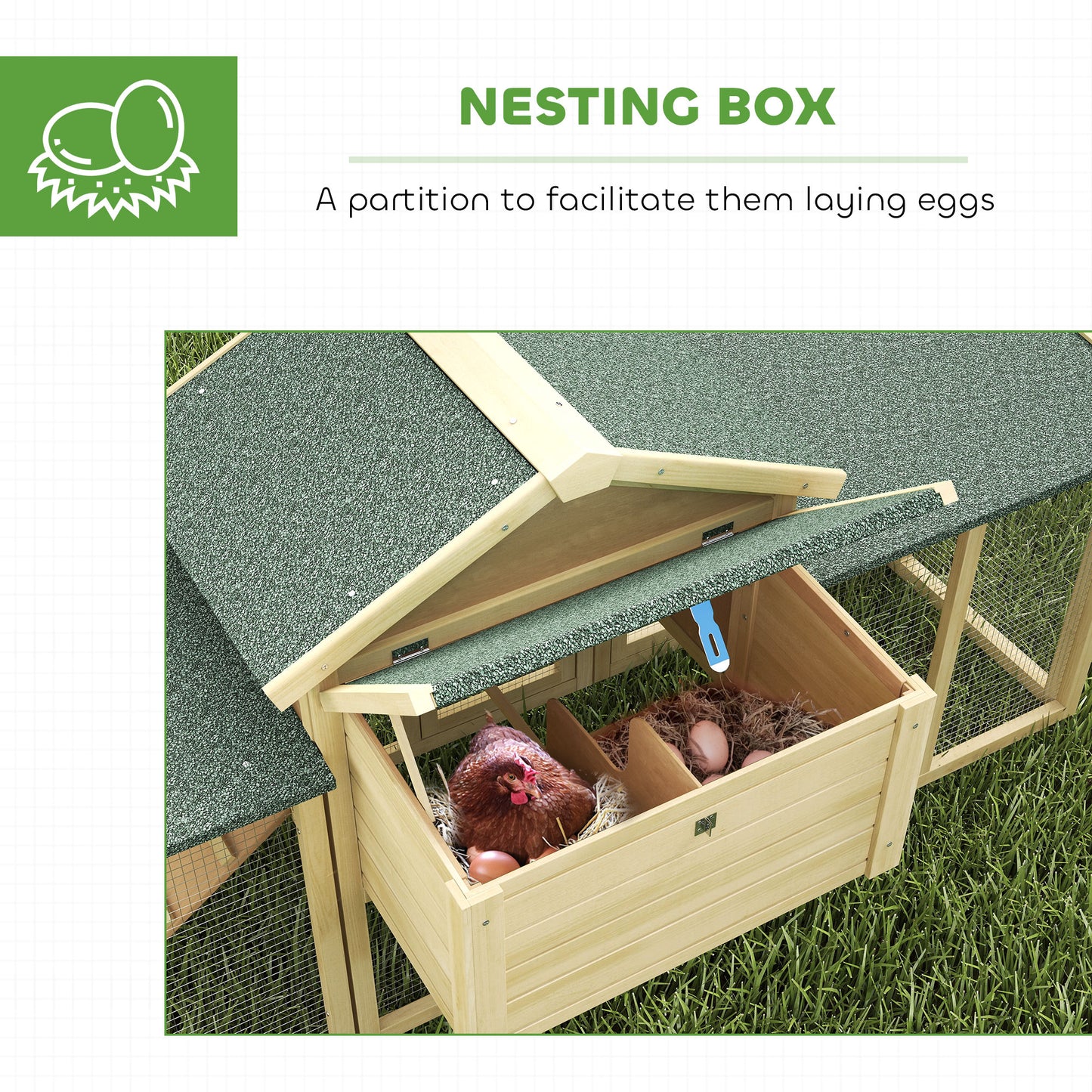 Wooden Chicken Coop with Nesting Box, Ramp & Removable Tray - Natural Wood 960x730mm