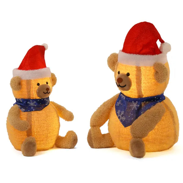 Set of 2 Lighted Plush Bear Christmas Decorations with 60 LED Lights