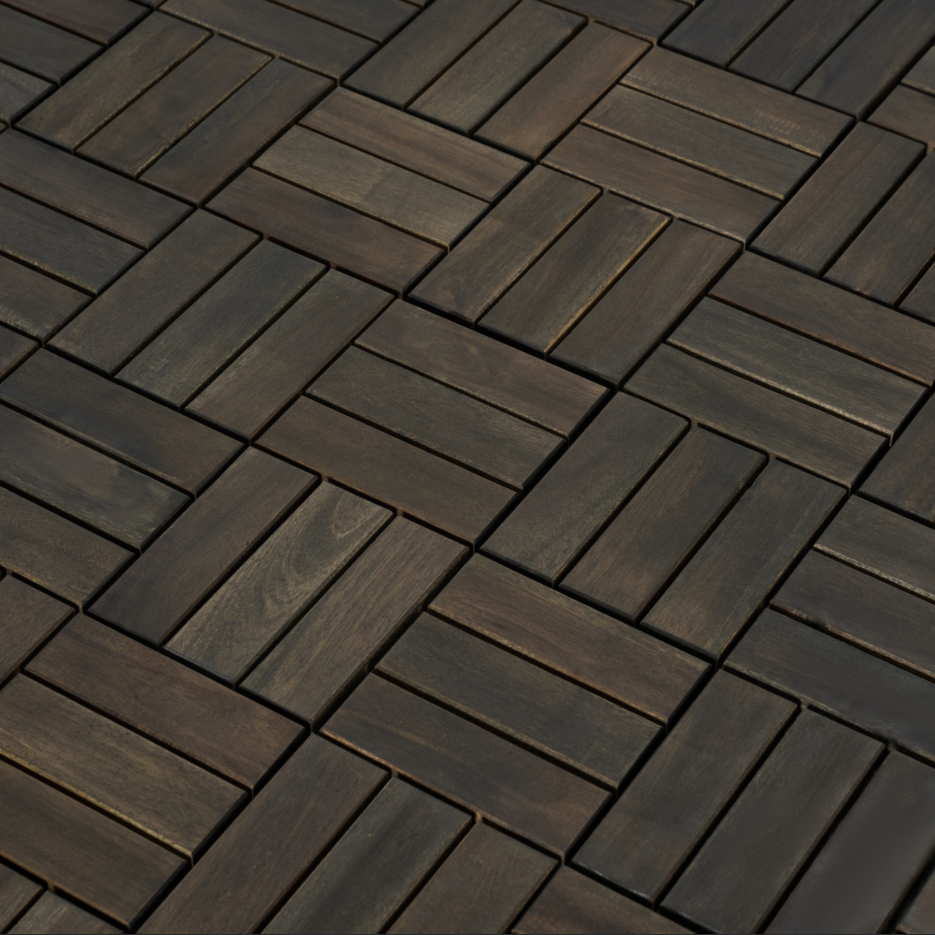 Interlocking Acacia Wood Deck Tiles 30 pcs 12x12 Inches Outdoor Flooring - Dark Brown