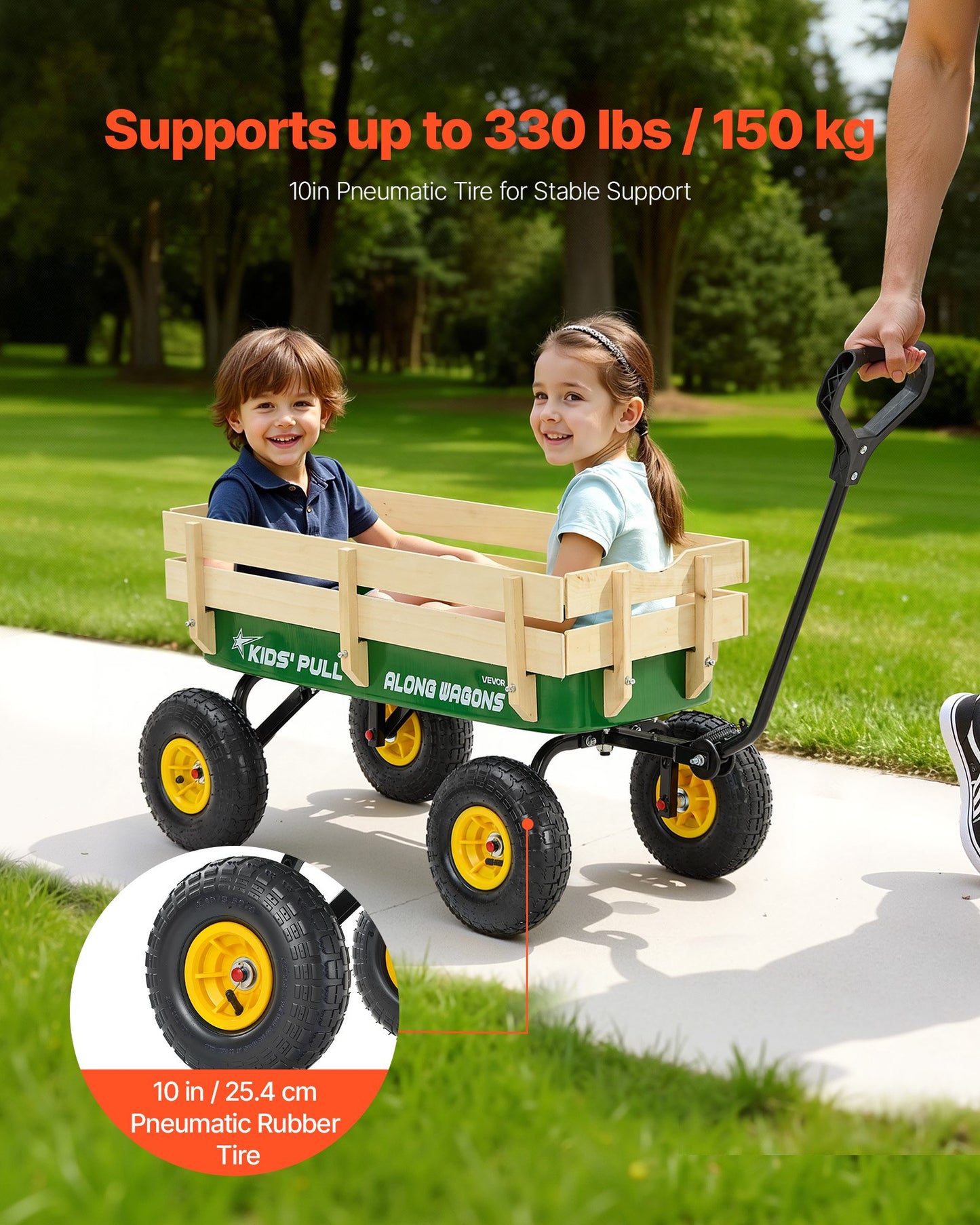 All-Terrain Kids Pull-Along Wagon 39 Inch with Wooden Panels & Heavy Duty Handle
