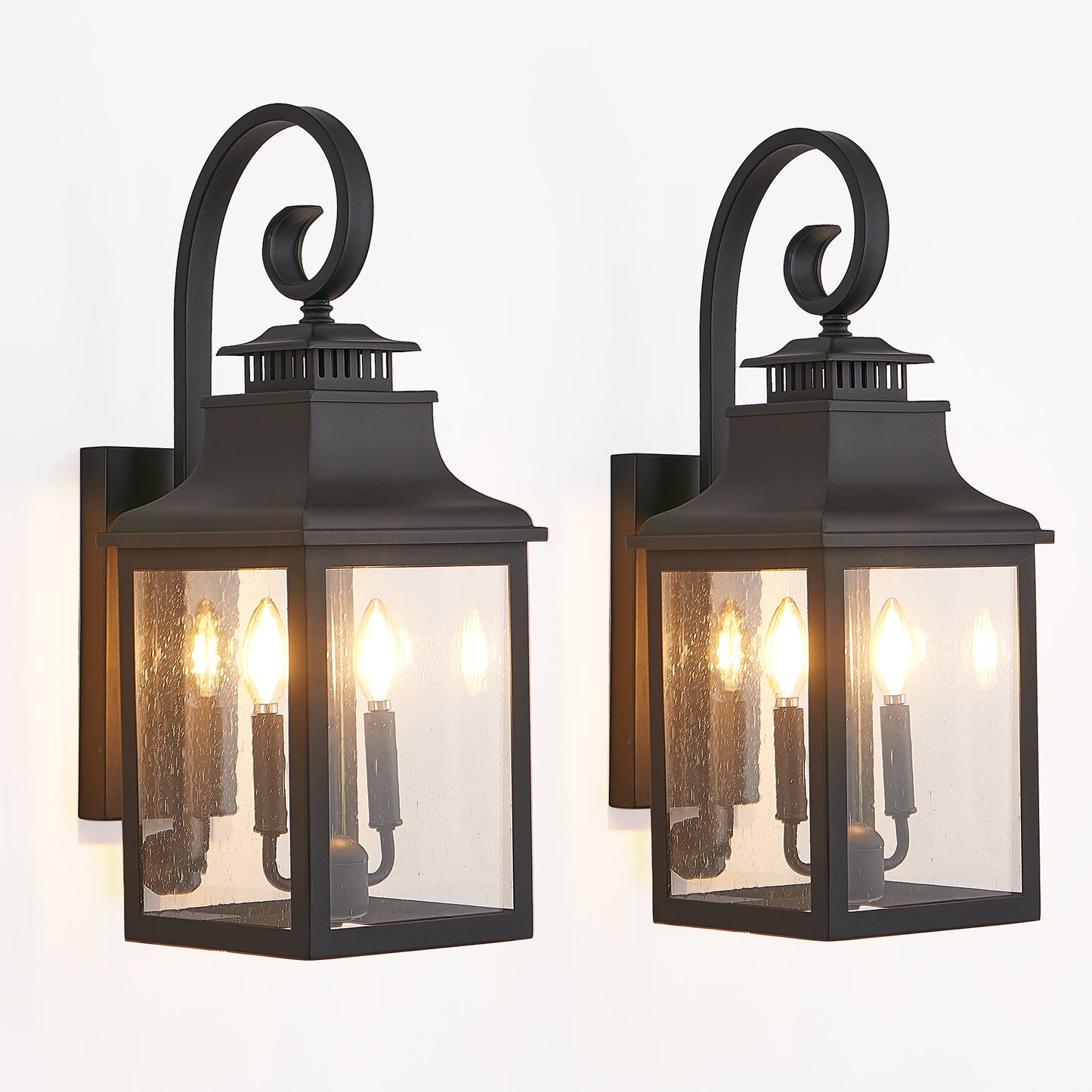 Outdoor Wall Lantern Light - 2-Pack Vintage Black Metal Sconce
