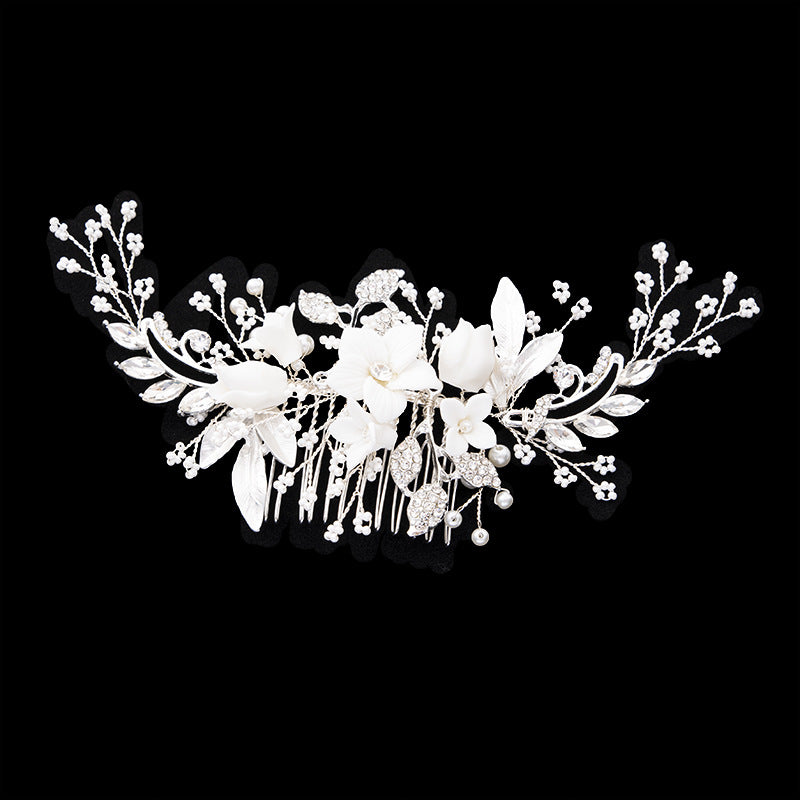 Ceramic Flower Hair Comb - Bridal Headpiece