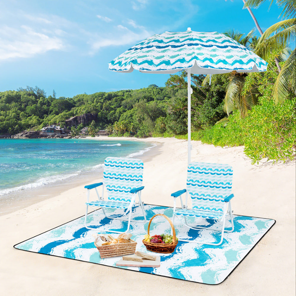 4-Piece Beach Umbrella Set with 2 Folding Chairs & Blanket