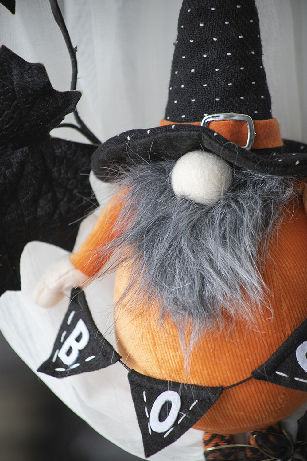 Set of 2 Fabric Standing Gnomes with 'B-O-O' Banner - Halloween Decor