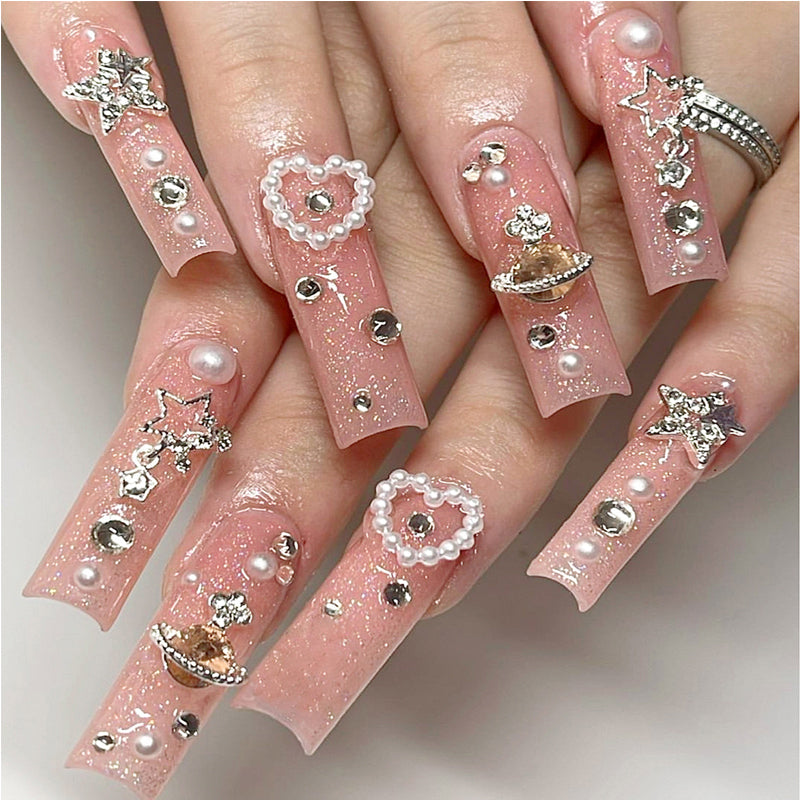 Planet Star Press-On Nails - Long Square Fake Nail Set 24pcs