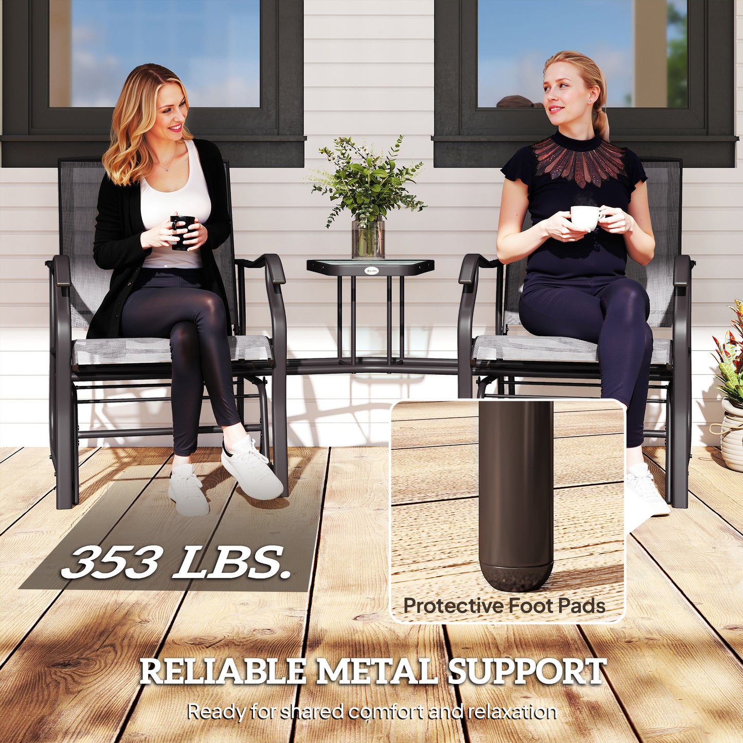 Outdoor Glider Chair with Coffee Table - 2-Seat Rocking Loveseat, Gray