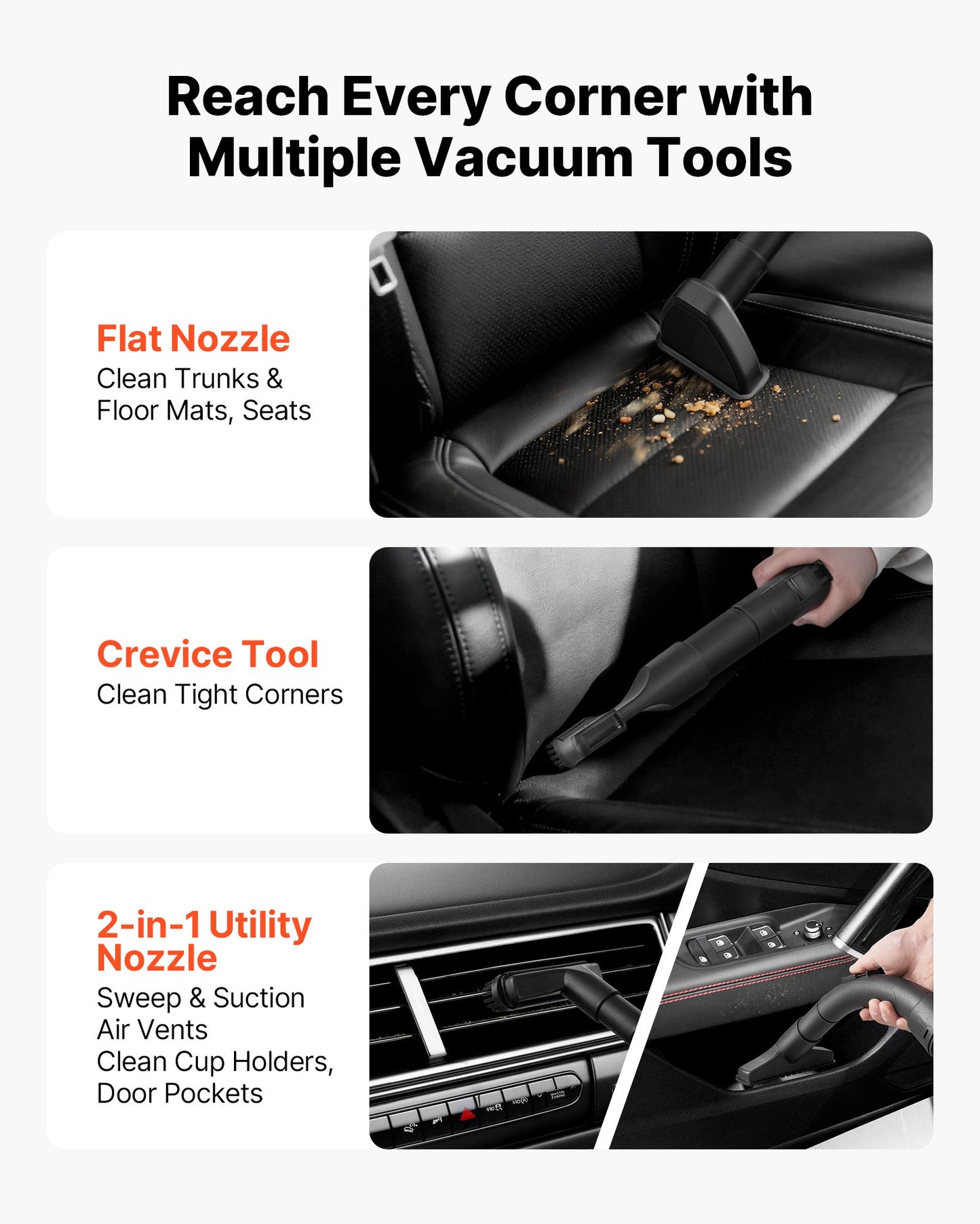Portable 2.6 Gallon Shop Vacuum Cleaner with Nozzles - Black & Orange