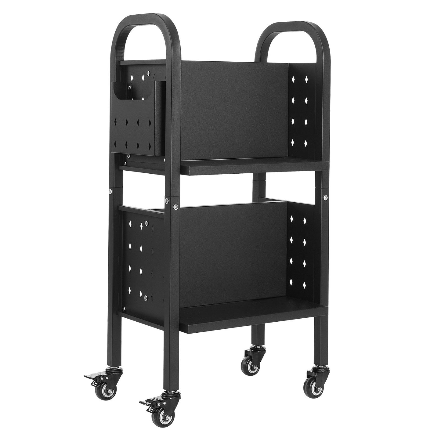 2-Tier Rolling Book Cart with Locking Casters - Black, Heavy-Duty Steel