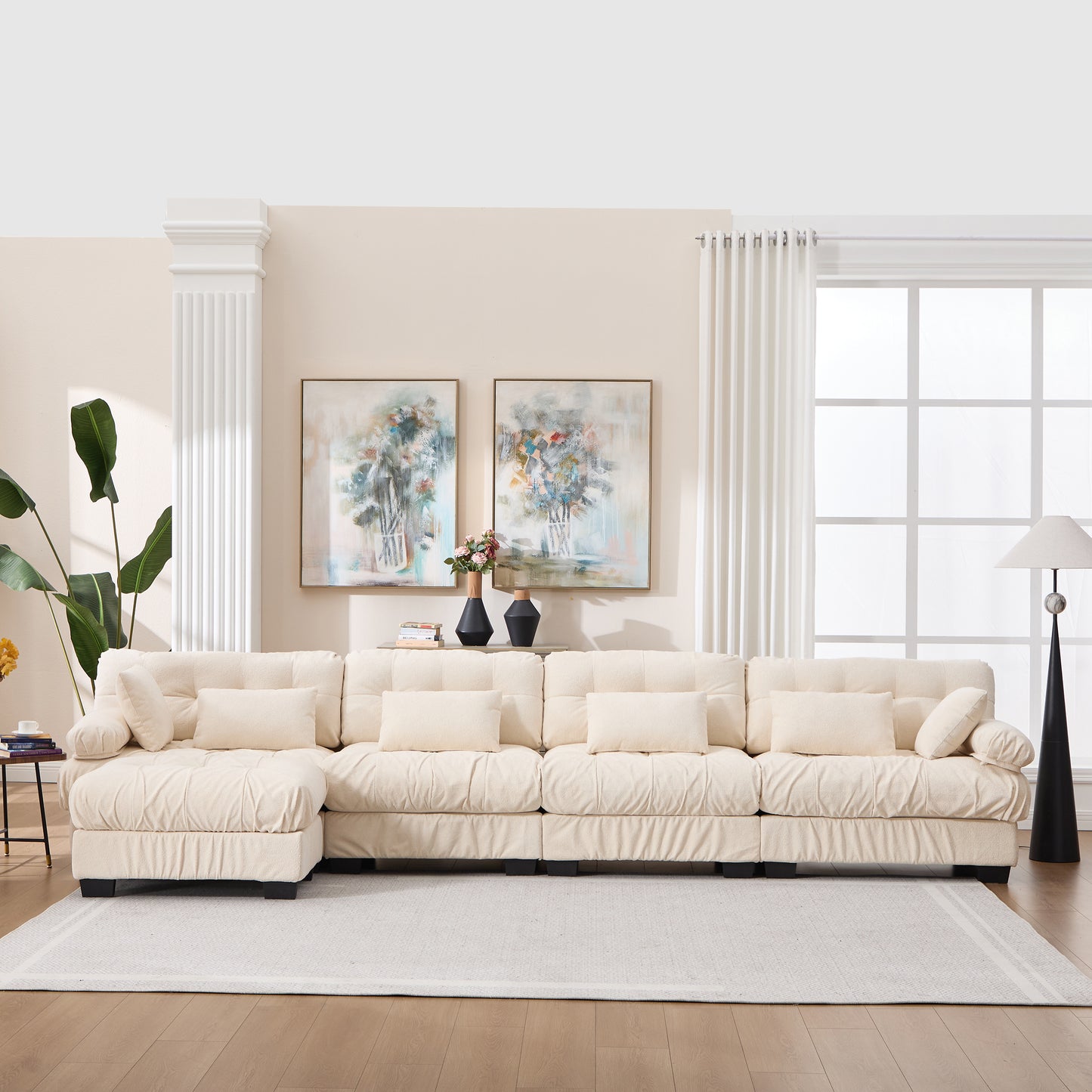 L Shaped Modular Sectional Sofa Cloud Couch - Beige